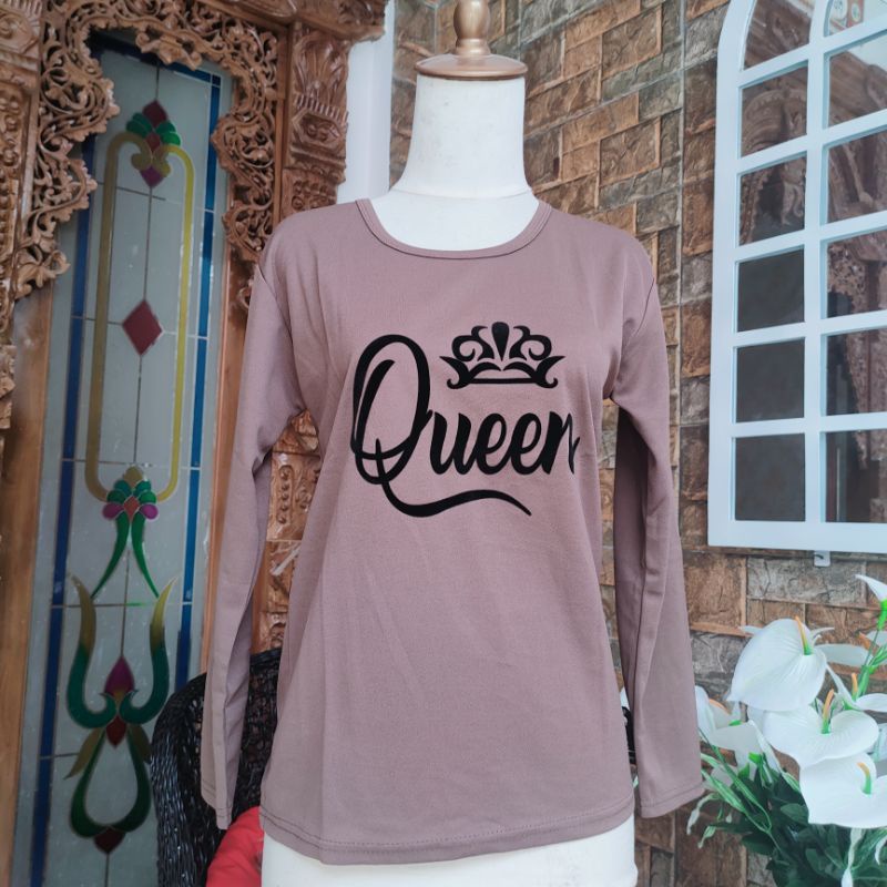 Kaos Dewasa Queen Kaos Harian Perempuan Cewek Wanita Atasan Lengan Panjang Kekinian Viral Terbaru