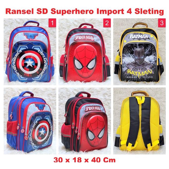 Tas Ransel Anak SD Import Cowok Spiderman Ultraman Bumblebee Batman