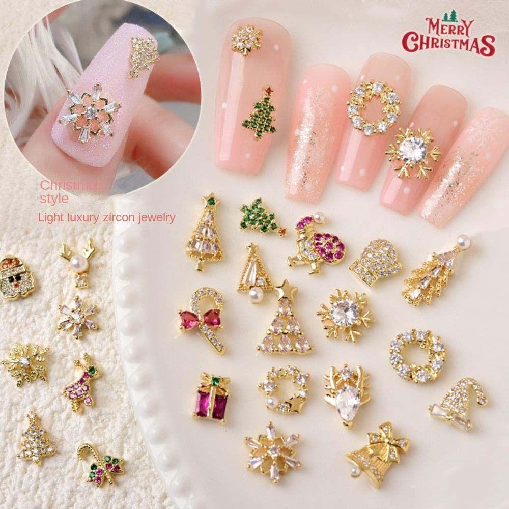 Mxbeauty Ornamen 3D Bentuk Lonceng / Rusa / Santa Claus / Pohon Natal Untuk Dekorasi Nail Art