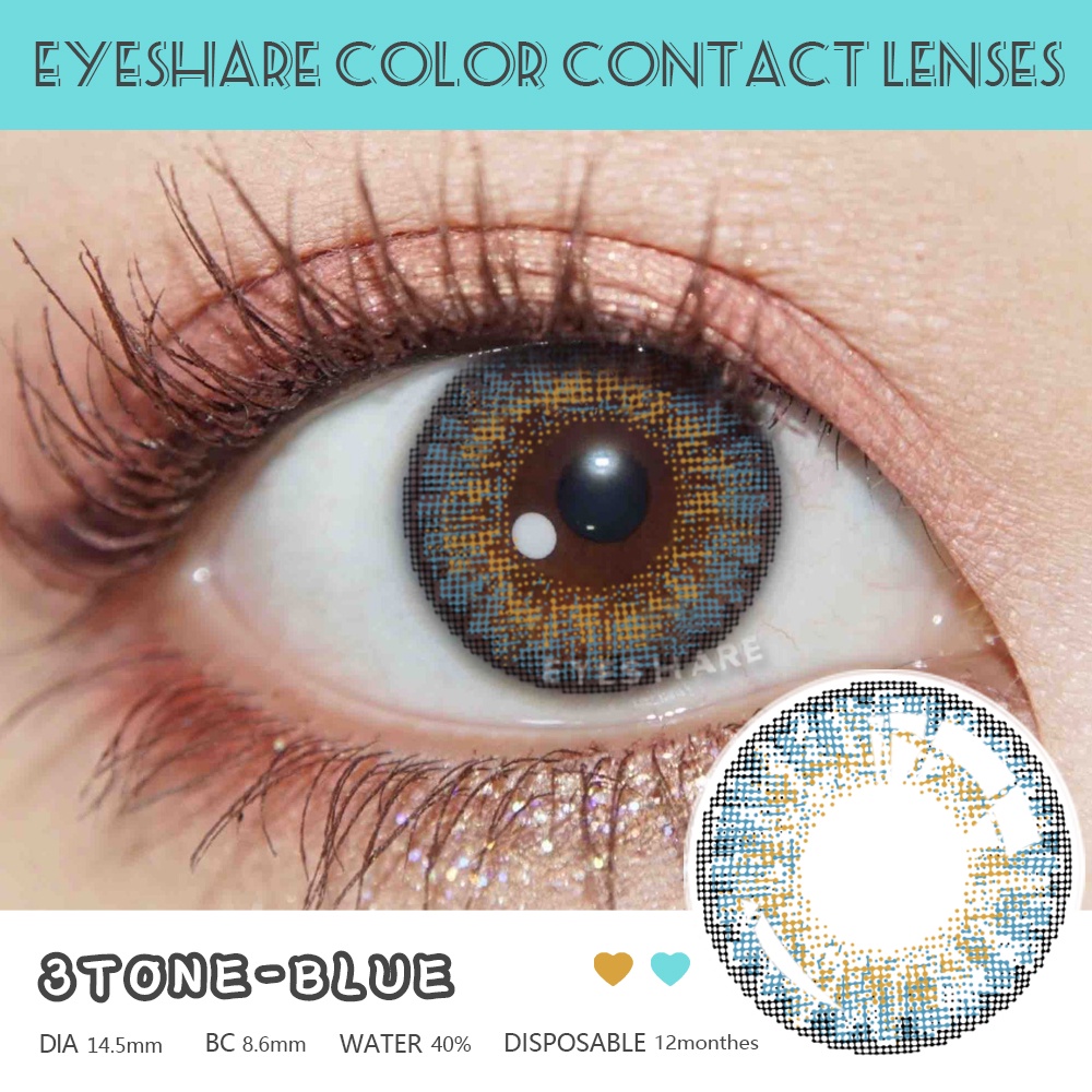 【COD】 DIAMOND SOFTLENS  BIG EYE Soft Colored Contact lens Yearly Use Ensa Mata Soflen Mata Brightsoftlens soflens Mata Kore/import korea softlens-3TONE-BLUE