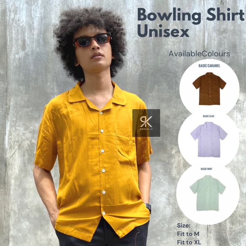 BOWLING SHIRT KEMEJA HAWAI BASIC RAYON POLOS LENGAN PENDEK UNISEX OVERSIZE PRIA WANITA