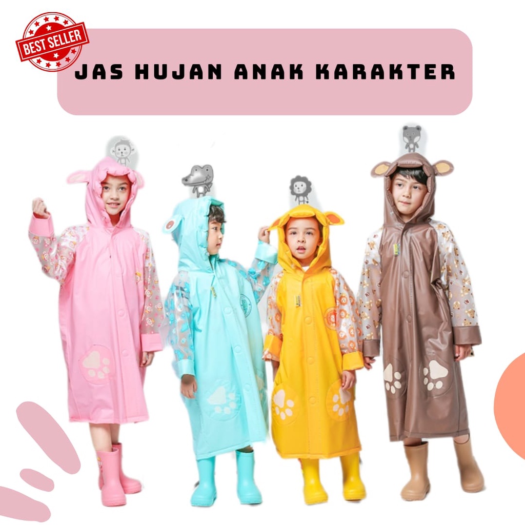 AZ JAS HUJAN ANAK Perempuan Karakter / Jas Hujan Anak Laki Laki Ransel PREMIUM Raincoat Anak  MURAH