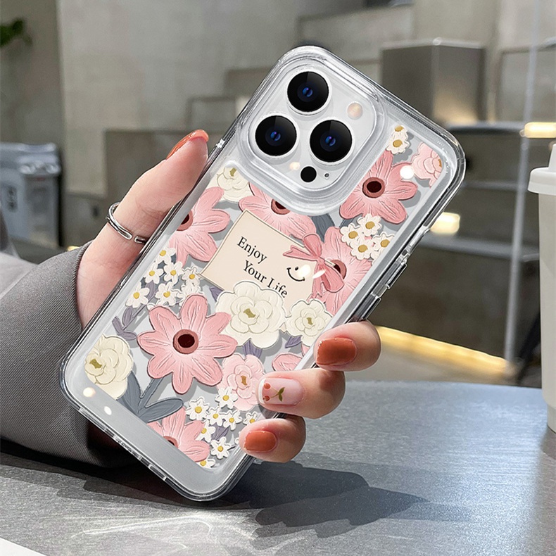 Soft Case Silikon TPU Transparan Shockproof Motif Bunga Untuk IPhone 13 14 12 11 Pro XS MAX 6S 7 8 Plus X XR