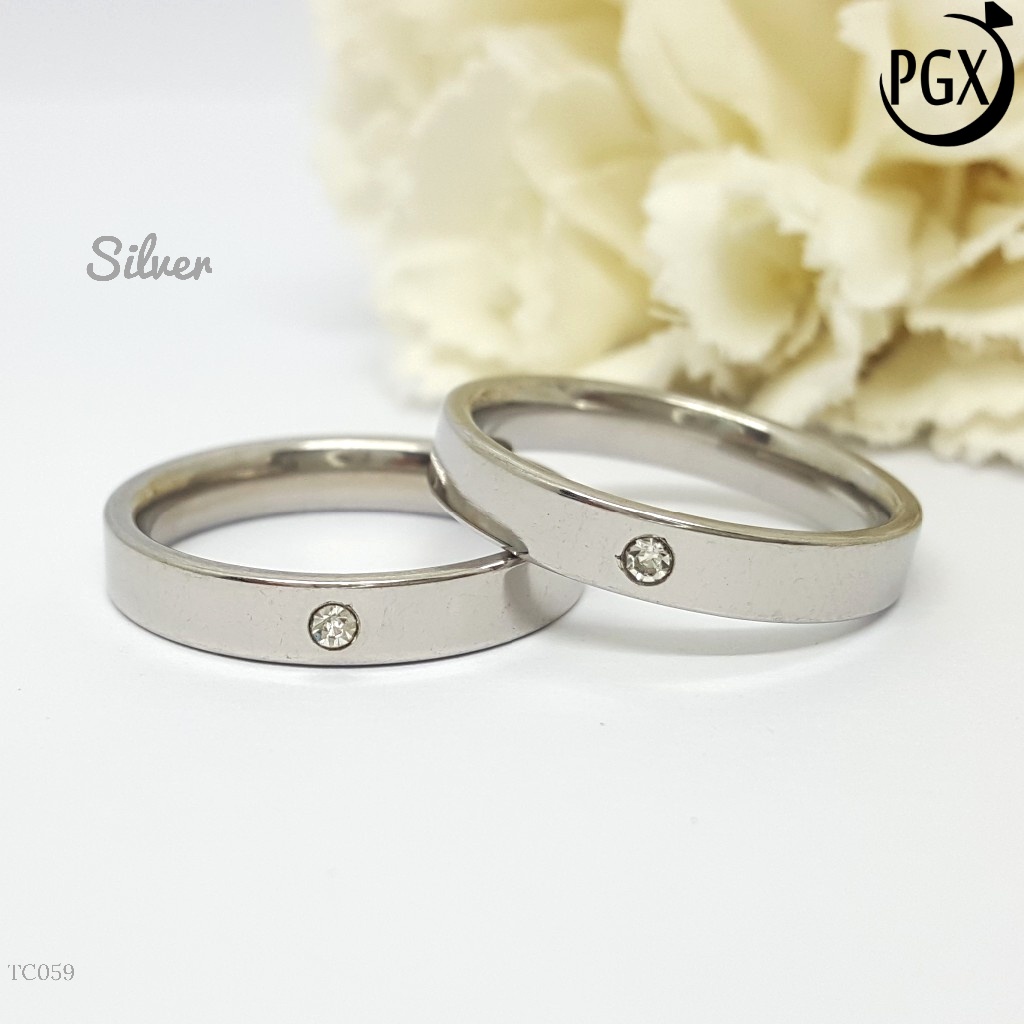 PGX Cincin Titanium Couple Silver Tunangan Aksesoris Fashion Perhiasan Anti Karat - TC059