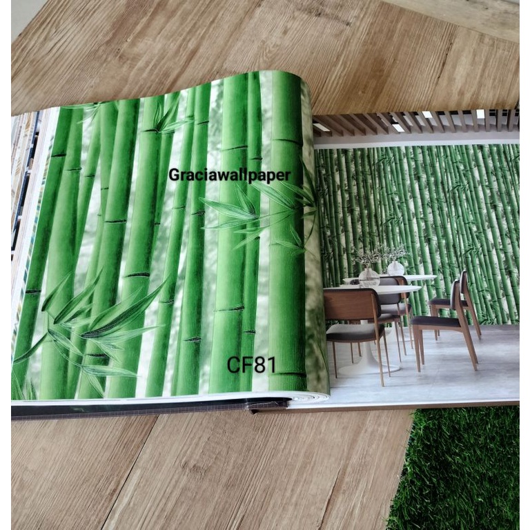 Wallpaper Dinding Motif Bambu Hijau dan Coklat