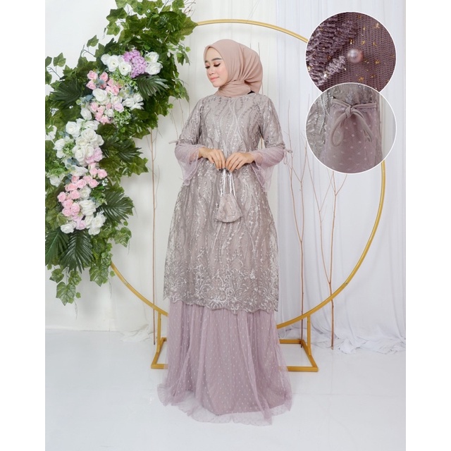 DON&gt; GAMIS MELINDA - GAMIS KOMBINASI TUTU DOTT - MODEL GAMIS TERLARIS 2023 - BAJU GAMIS OUTFIT PESTA DAN KONDANGAN