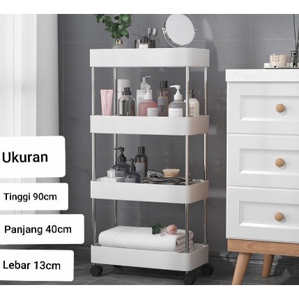 RAK ZENIA 4 LAYER PORTABLE STORAGE RAK BUKU RAK SERBAGUNA MULTIFUNGSI RAK DAPUR RAK SALON 4 LAYER RACK KAMAR MANDI DENGAN RODA 4 SUSUN PENYIMPANAN