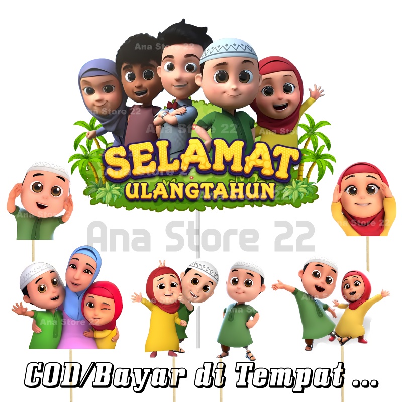 

Cake Topper Karakter Nussa & Rarra Umma Hiasan dekorasi kue Selamat ulang tahun Happy Birthday