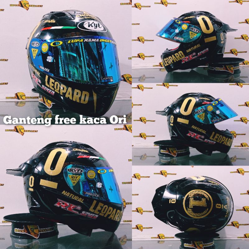 helm full face KYT rc seven itam glossy leopard gold paket ganteng 100% ORI KYT baru'