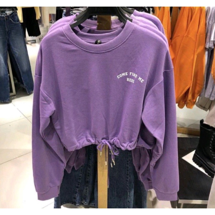 Sweater Crewneck Wanita COME FIND ME Oversize Atasan Serut Kekinian Desain Terbaru Kasual OOTD Ala Korean