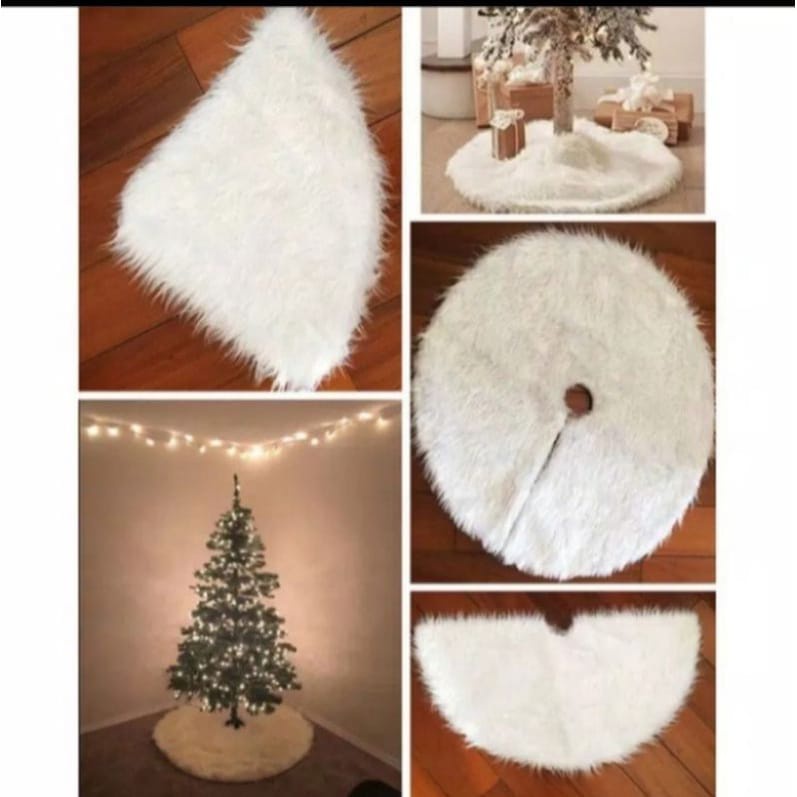 Alas Pohon Natal Model Salju Putih Snow Blanket Karpet Pohon Natal Bahan Plush Warna Putih | Karpet Salju Untuk Dekorasi Rumah Pesta / Dekorasi Natal