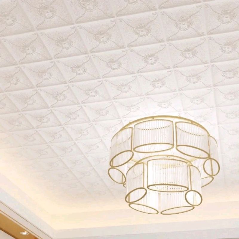 wallpaper foam premium 3D permukaan timbul motif bunga pita krem