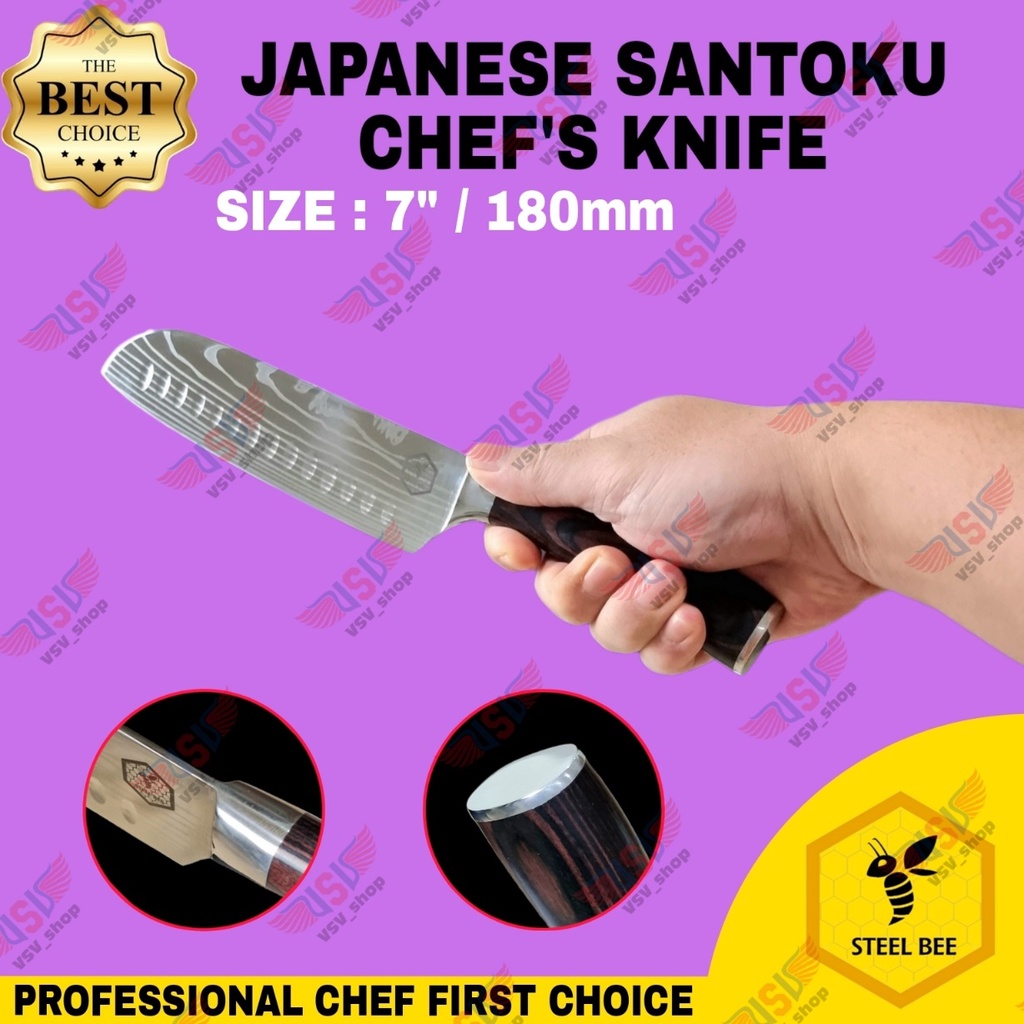 Steel Bee Pisau Dapur Gagang Kayu Premium Chef Knife 7&quot; Tahan Karat