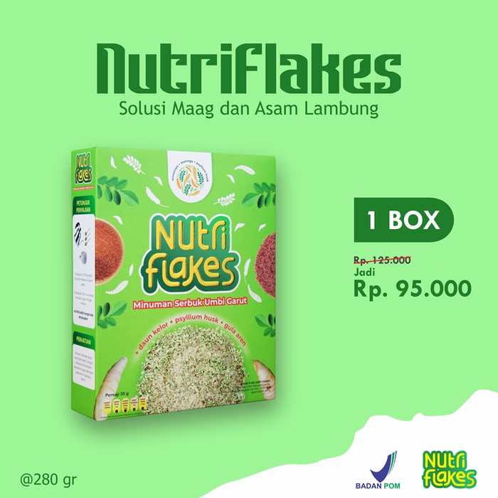 

Sereal Sudah Bpom 1 Box Nutriflakes Umbi Garut Solusi Maag & Asam Lambung