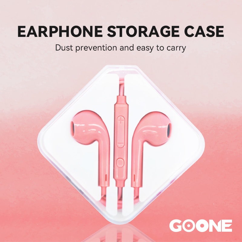 GOONE Earphone Headphone Dengan Kotak 3.5mm Kabel Jack 1.2 m Headset Warna Putih Hitam Pink Biru Musik Hp Komputer