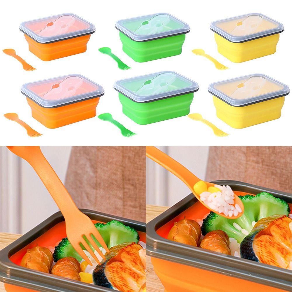 Top Lipat Bento Box Outdoor Rectangle Grid Microwavable Wadah Makanan Anti Bocor