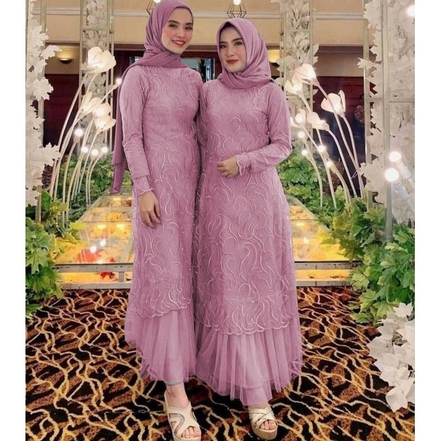 Gamis remaja motif tille mutiara lengan panjang - MX GERALDINE - XL - - coklat susu, M