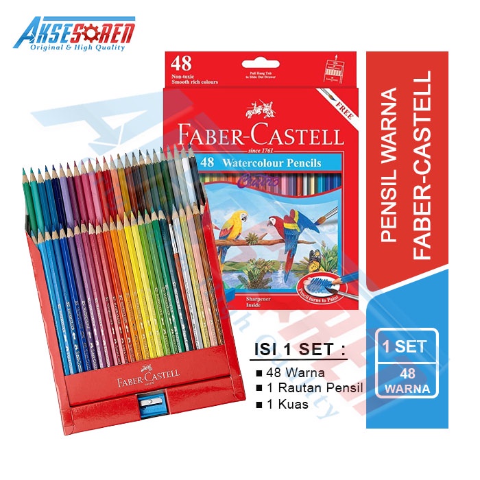 

Aksesoren Pensil Warna Panjang Faber-Castell Watercolour Pencils [1 Set/48 Warna] / Pinsil Warna / Pensil War 48 Warnana Faber Castel / Alat Tulis Gambar / Pinsil Mewarnai Paber Kastel