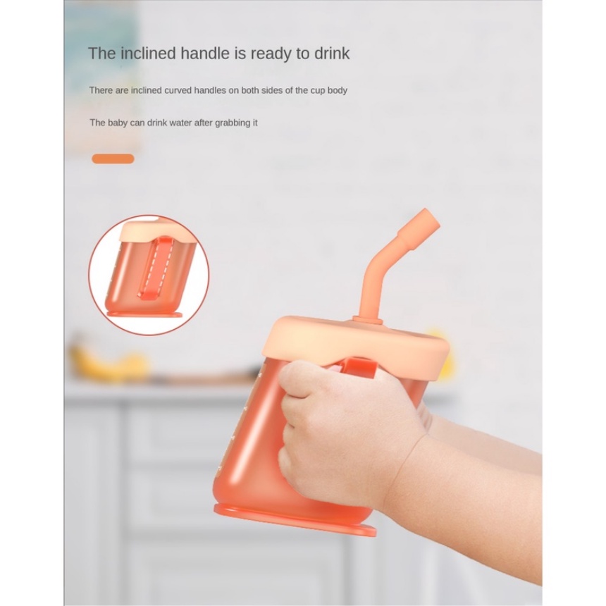 2023 3 in 1 Botol Minum Sippy Cup 300ml Dengan Sedotan + Sendok 15 Untuk Bayi / Anak°Cangkir Pelatihan Untuk Anak-Anak