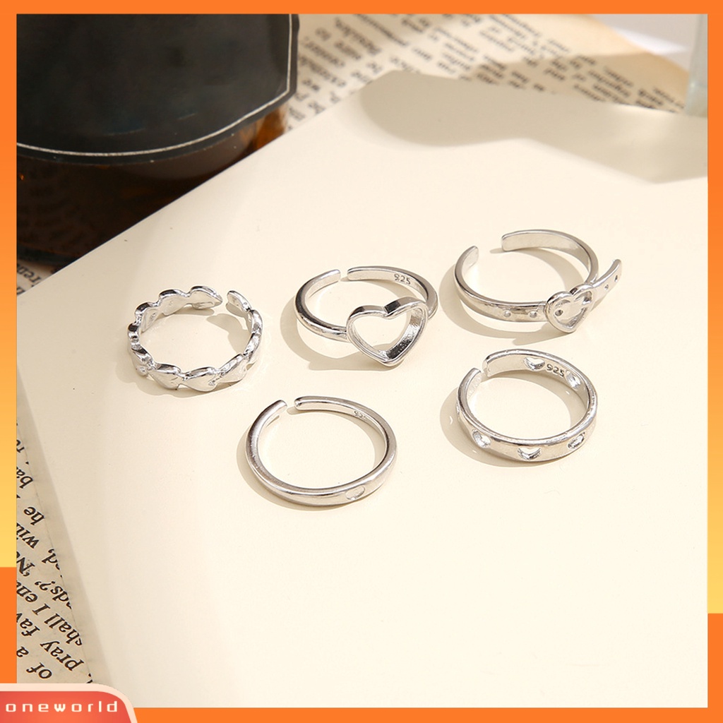 3 / 5Pcs Cincin Knuckle Model Terbuka Bahan Alloy Desain Hati Hollow Untuk Aksesoris Perhiasan