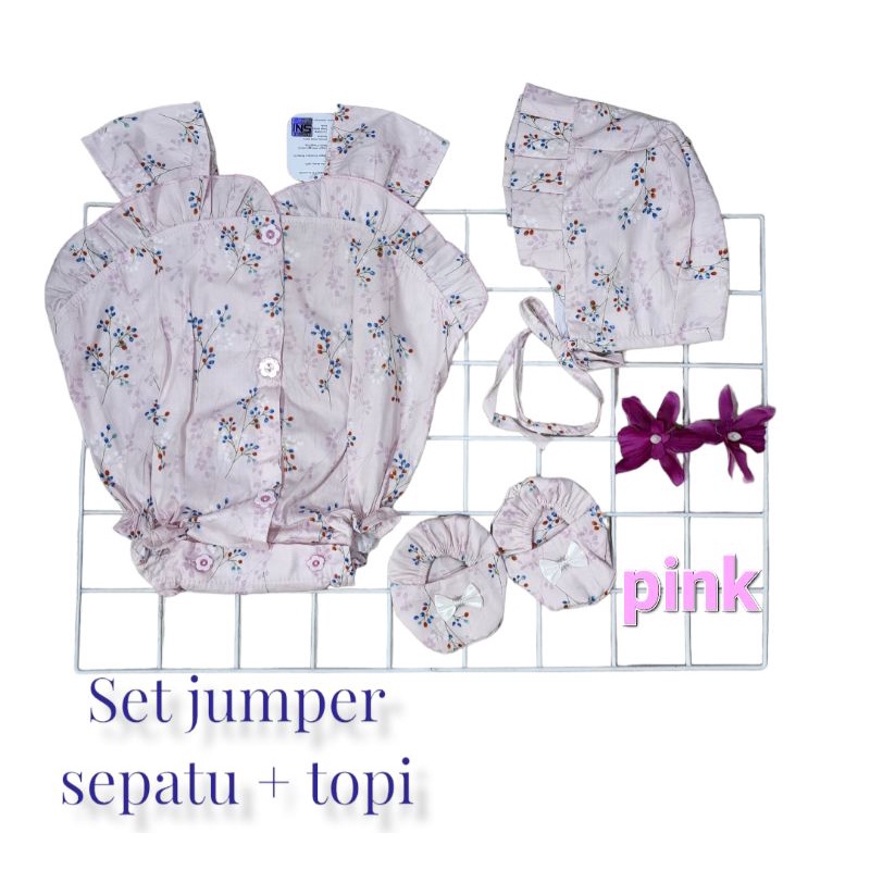 baju bayi perempuan set jumper + topi + sepatu