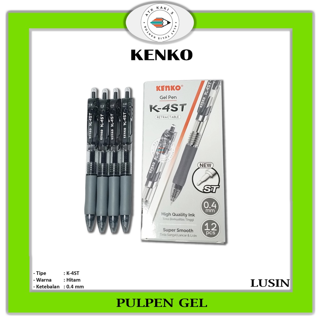 

KENKO - Pulpen Gel K-4ST Retractable Gel Pen 0.4 mm Hitam - Lusin