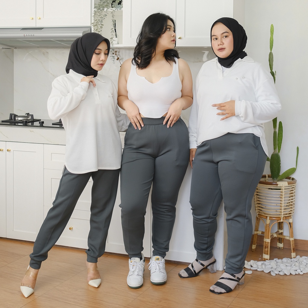 DONSON Celana Jogger Bahan Fine Scuba Celana Kasual Daily Ukuran Jumbo dan Standard Warna Sage Green