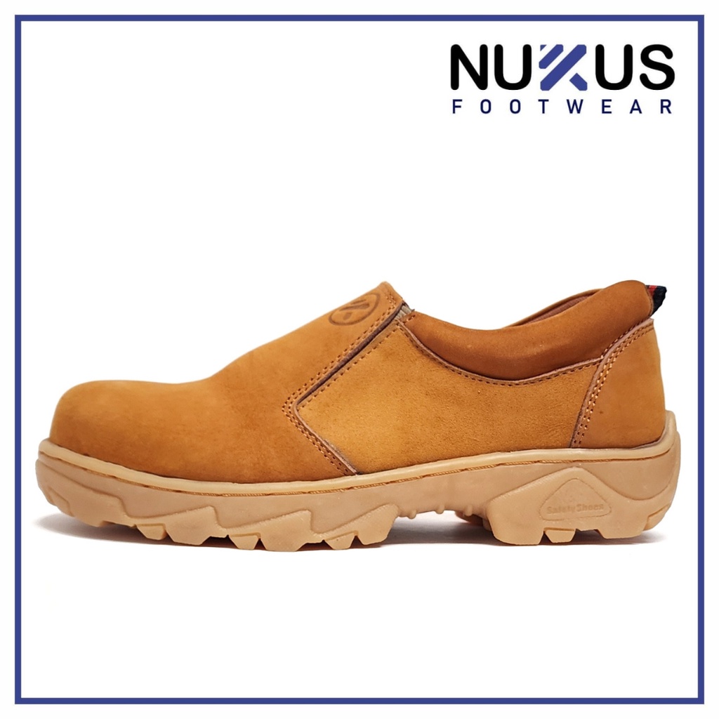 Nukus Sepatu Safety Pria Pendek Slip On Kulit Nobuk Asli Coklat Tan - 065