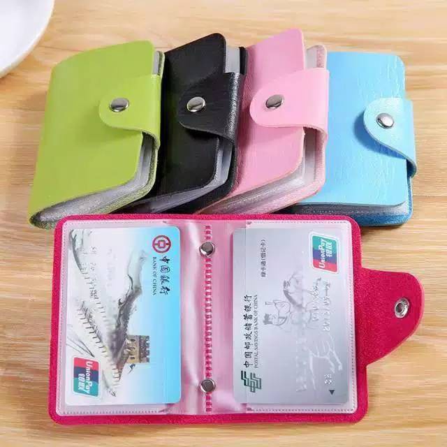 Dompet kartu nama kancing bahan kulit sintetis PU 12 slot