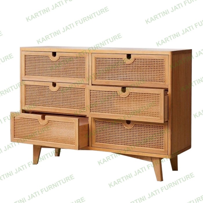 lemari bufet minimalis rotan alami kayu jati laci 6 bufet retro produk kartini jati furniture terlaris