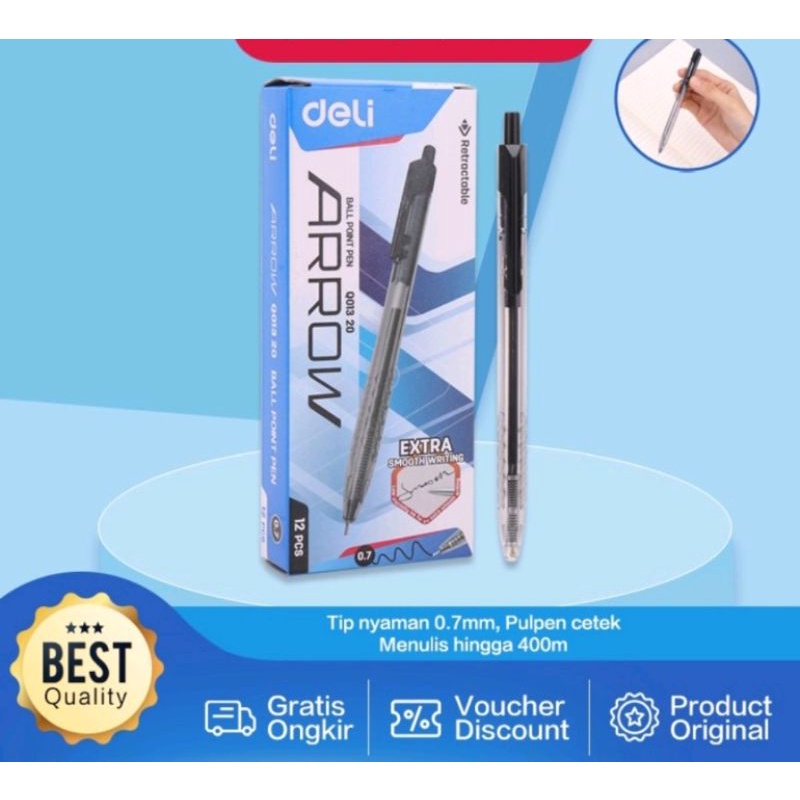 

Deli Pen Ball pulpen Cetek Halus 0.7 mm - Warna Hitam Biru Merah EQ013X0