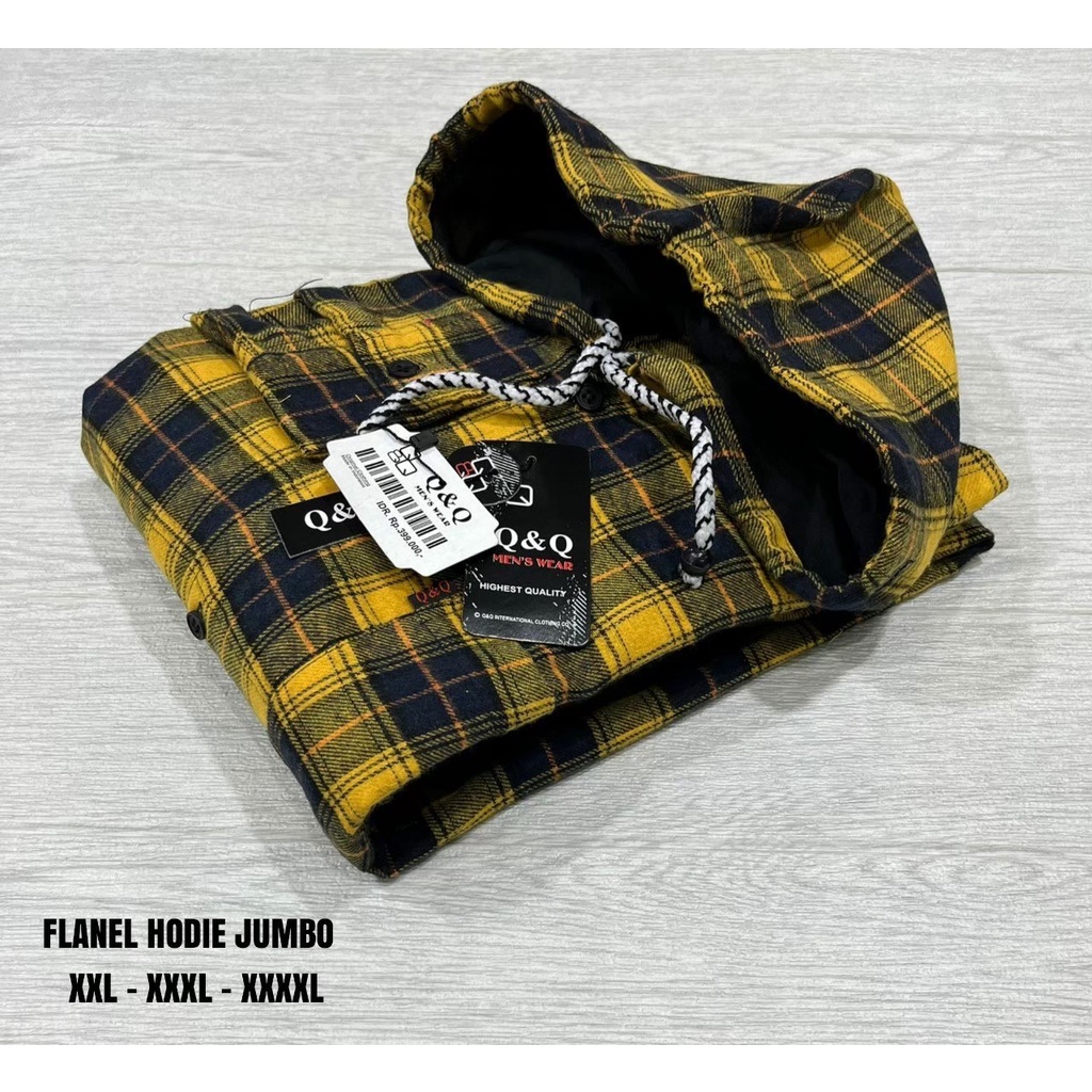 Kemeja Flanel Hoodie Jumbo/Kemeja Flanel Hoodie Pria Distro Kupluk big size 2XL 3XL 4XL LD 120/Kemej