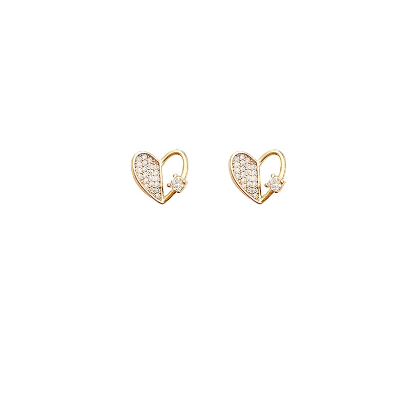 Anting Tusuk Sterling silver 925 Desain Hati Hollow Hias Zircon Untuk Wanita