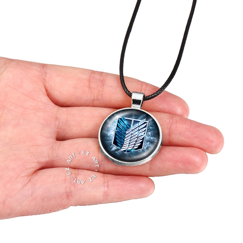 KALUNG ANIME LIONTIN SIMBOL ATTACK ON TITAN WINGS OF FREEDOM TALI KULIT RANTAI STAINLESS STEEL