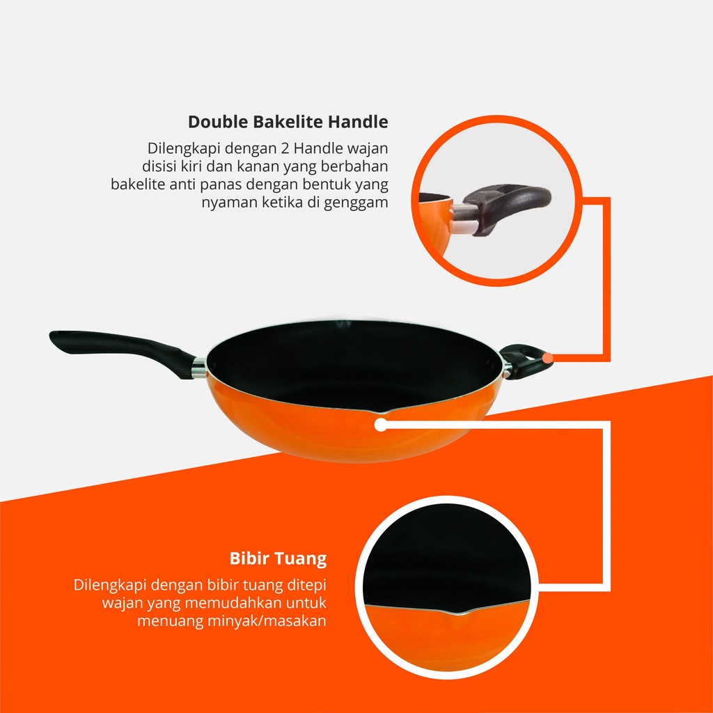 Miyako cookware W34A Finest Wok 34cm - Panci Ayam goreng dan Naget Murah Teflon