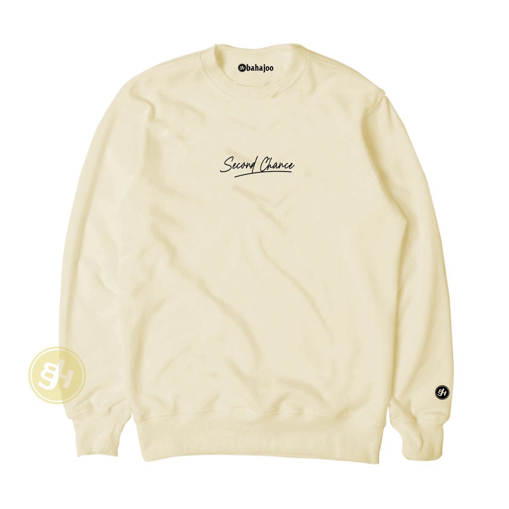 Switer Pria Swater Crewneck Cowo Bahajoo WarnaLight Cream Suiter Basic Sablon Simpel Second Chance O