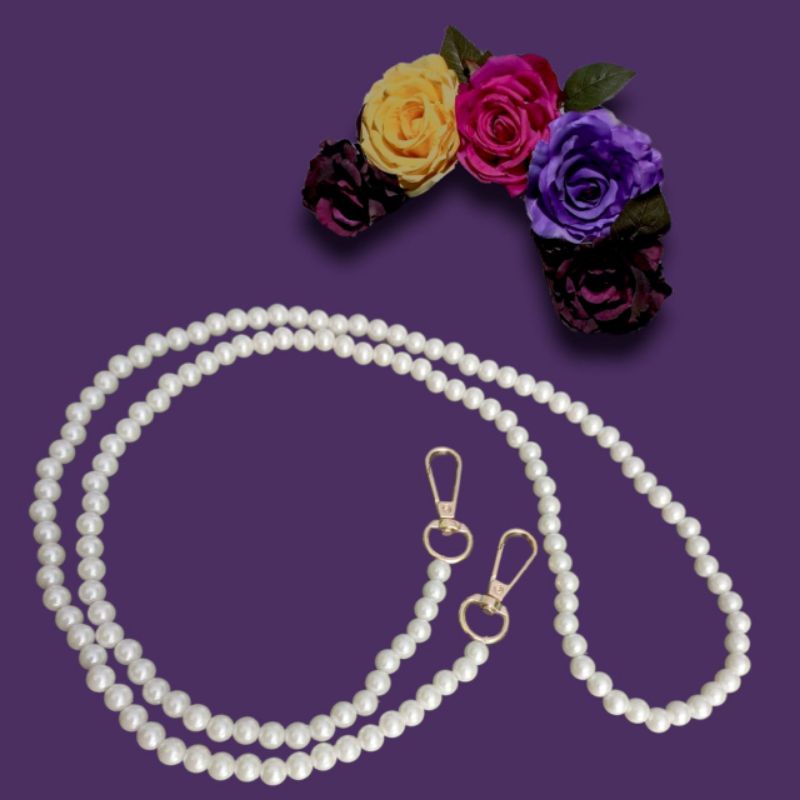 Tali Tas Mutiara Panjang 110cm mutiara 8mm kait Gold