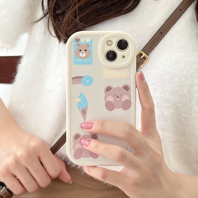 Cute iCE Cream Bear Soft Case Apple iPhone 6S 7 8 Plus XR XS Max 11 12 13 14 Pro max 14 pLUS Black Silicone Case for Girl gift Baolongwish