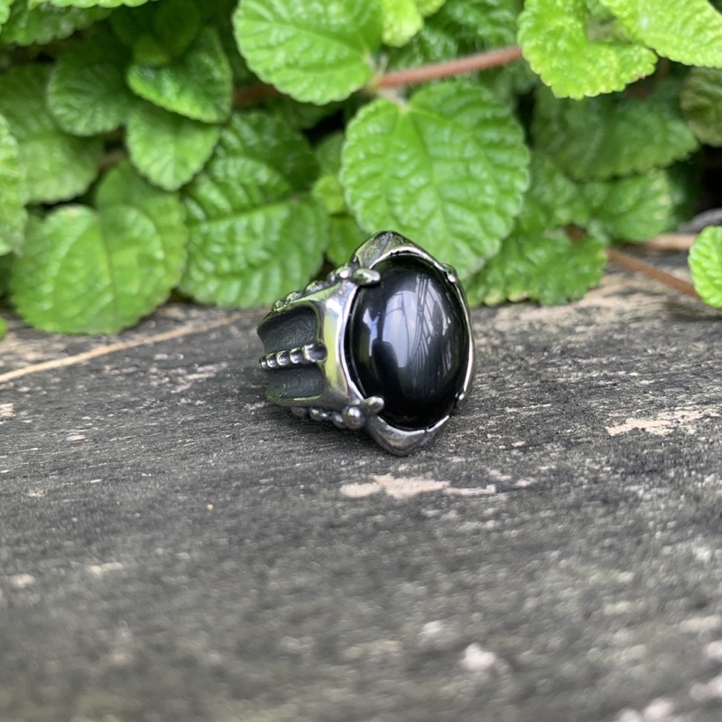 Cincin Pria Batu Black Onyx Ring Titanium Keren Cakar Naga