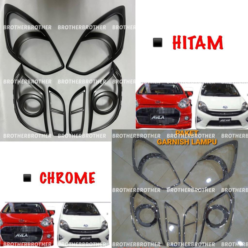 Paket Garnish Lampu depan Belakang Agya Ayla Lama  2013 2015 2016 Hitam Chrome