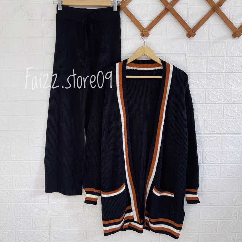 ONESET CARDIGAN RAJUT LONG CARDI LUNA OVERSIZE SETELAN KULOT DAN ROK