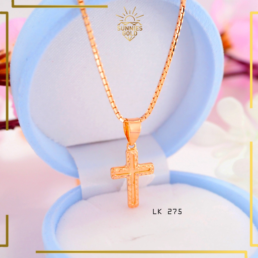 LIONTIN KALUNG EMAS ASLI KADAR 375 (8K) MODEL KASUAL MOTIF SALIB CANTIK BESAR ELEGAN GLAMOUR MEWAH -