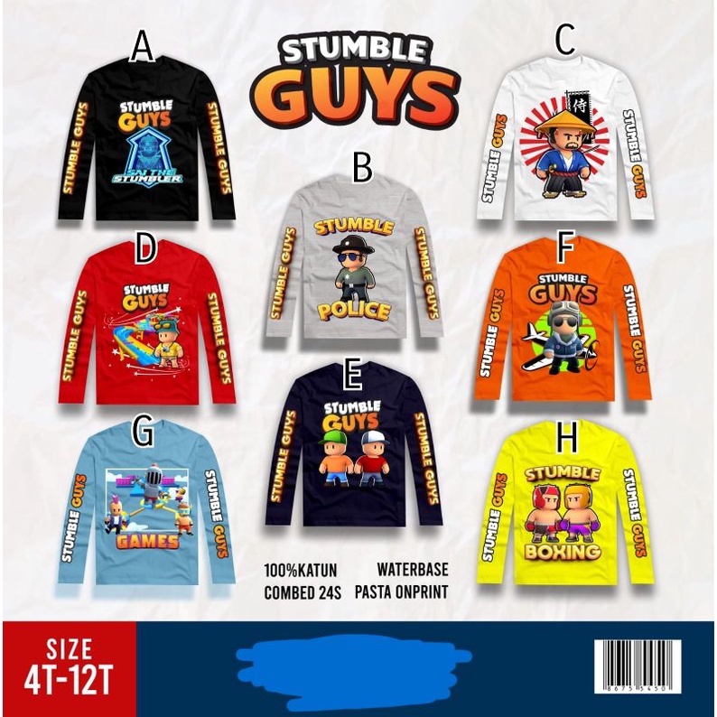 05hsk05h - Kaos stumble guys lengan panjang size 4-12 T / kaos distro long sleeve stumble guys