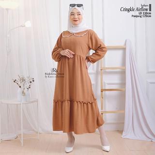 Baju Gamis Midi Dress Wanita Muslim Dress Bahan Crinkle Airflow Terbaru 2023