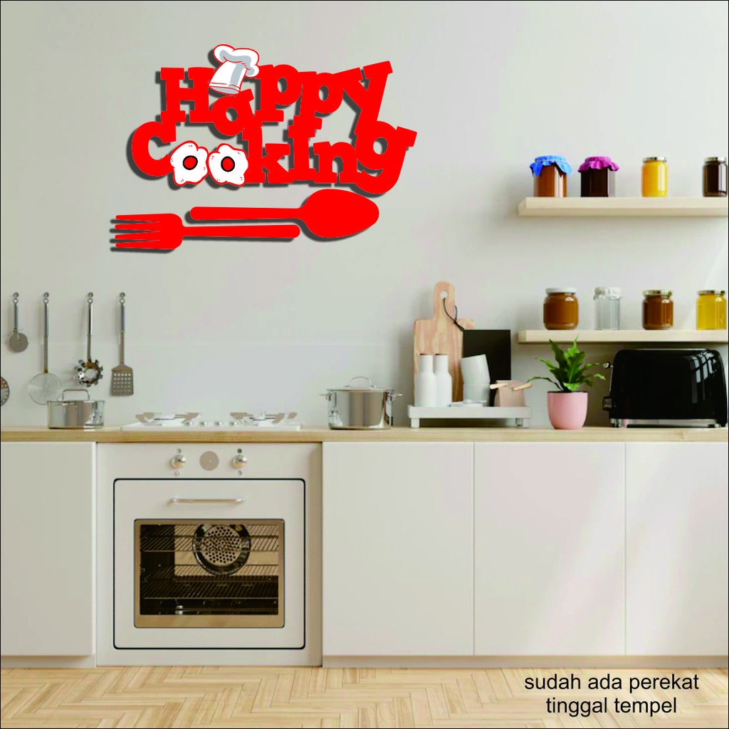 Hiasan Dinding Poster Kayu MDF Ukir Happy Cooking Full Color Dekorasi Rumah Hiasan Gantungan Tempel C11