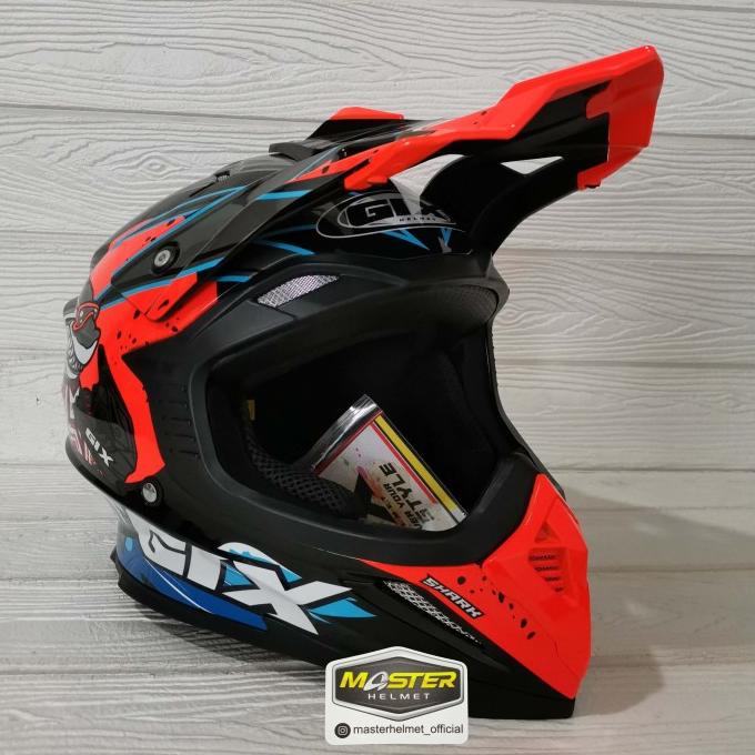 Helm Full Face Gix Cross Motif Shark Black Orange Bukan Jpx Kyt Nhk