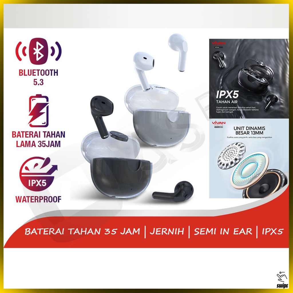 VIVAN Headset TWS Infinity GT1 Handsfree Headphone Earphone Musik Music Lagu Mp3 Audio