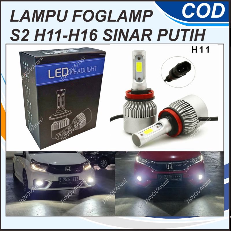 LAMPU FOGLAMP LED MOBIL KABUT BUMPER S2 H11 H16 TAFF LED COB 2 SISI  SINAR PUTIH TERANG AVANZA XENIA
