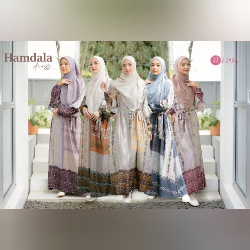 Hamdala Dress Vol. 1 - Zizara (Restock)- Gamis Motif Batik Kontemporer - Sharmala Light