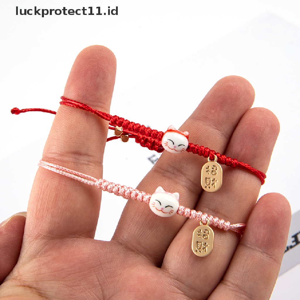 Gelang Tali Handmade Desain Kucing Keberuntungan Untuk Hadiah Ulang Tahun